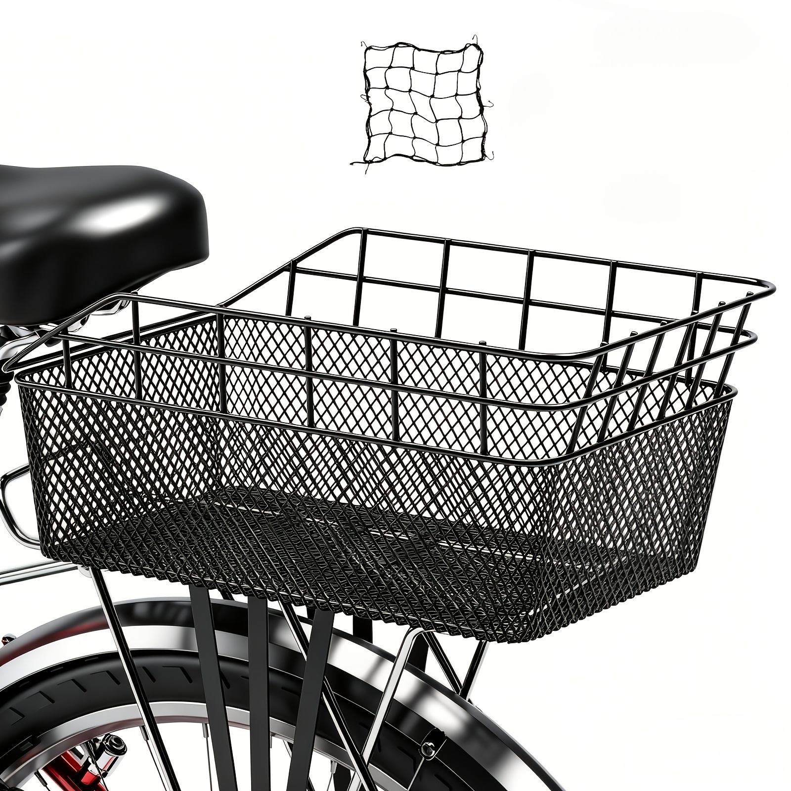 TEMU 1pc Bicycle Basket, Rear Bicycle Basket, Bike Basket, Thickened And Enlarged Basket, Rear Seat Basket, Free Net Bag