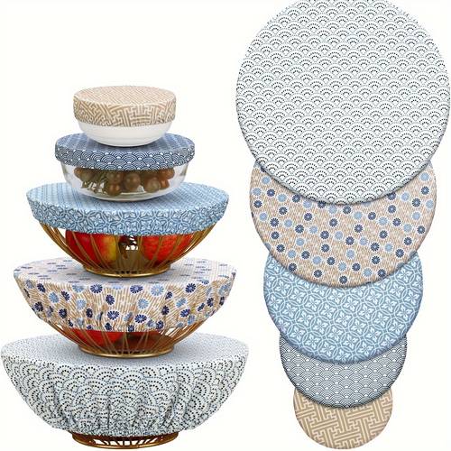 5pcs reusable bowl covers in 5 size stretch cloth fabric dish cover kitchen storage containers lids for fruits food dough bread proofing