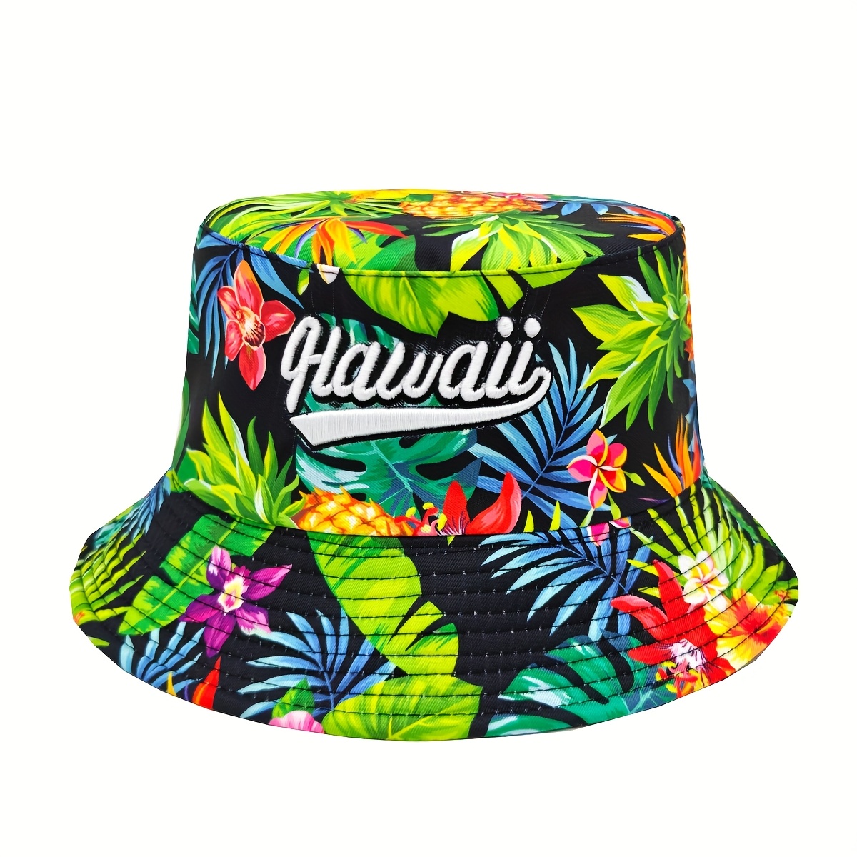 Image of 1pc 3d Embroidered Hawaiian Pattern Style Fisherman Hat, Casual Sunshade Fisherman Hat, Suitable For Beach Vacation