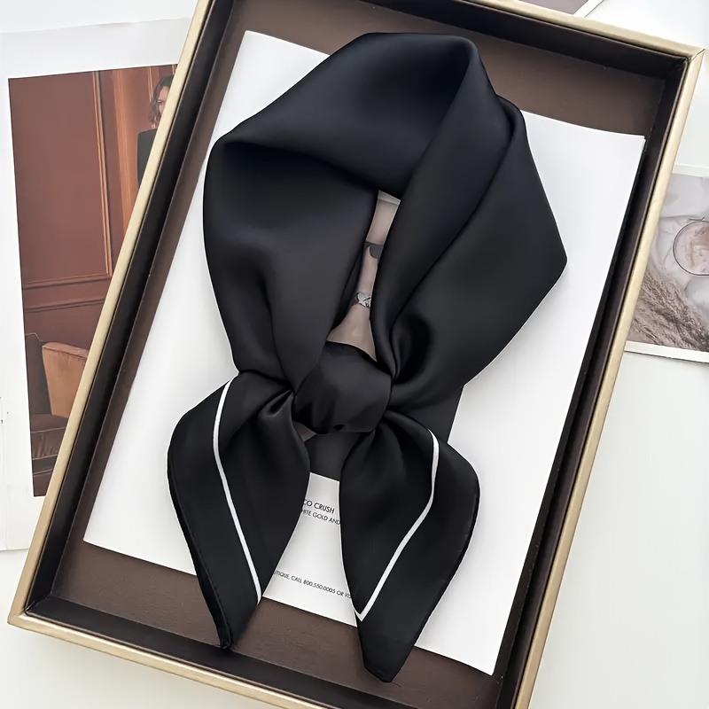 E-shop 1 Elegantes Schwarzes Satin-Quadrattuch für Damen - 70x70 cm, Atmungsaktiv Dekorativ, für Lässige Anlässe, Stylisches Stirnband oder Halstuch,