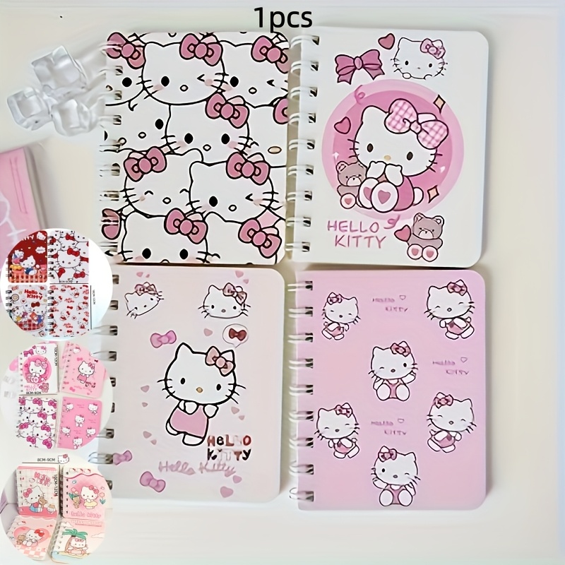 E-shop 1 Stück Hello Kitty Rosa Herz A7 Spiralblock – Niedliches Cartoon-Design mit Herzen & Schleifen, Dicke Linien, Robuste Hartschale, für Schule,