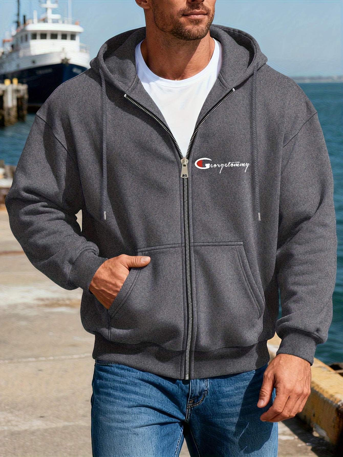 Men'S Trendy Outdoor Casual Cardigan Jacket Featuring a Easy Letter Print Logo