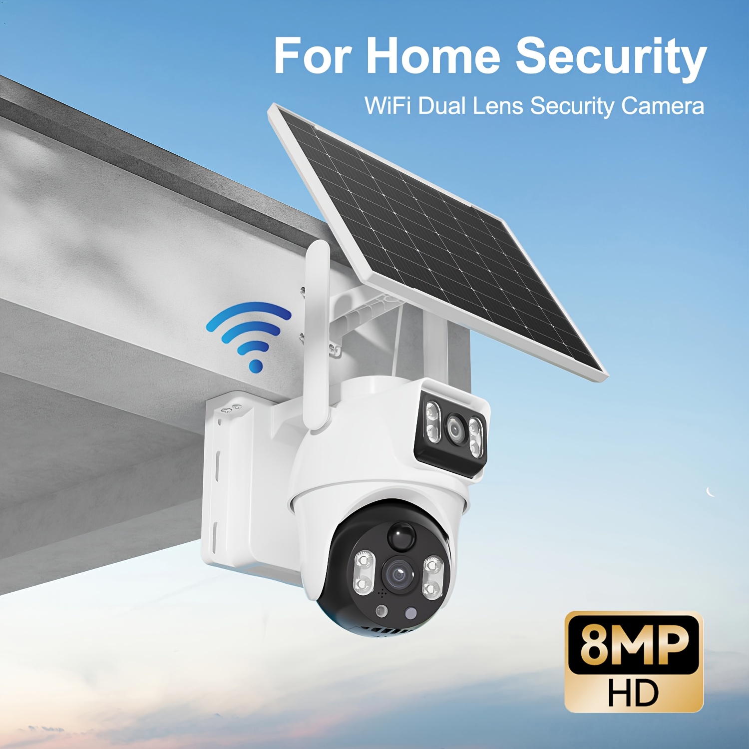 8mp Outdoor Wifi Solar-powered Dual-lens Camera With Human Detection, Talk, Night Vision, Motion Detection, For
