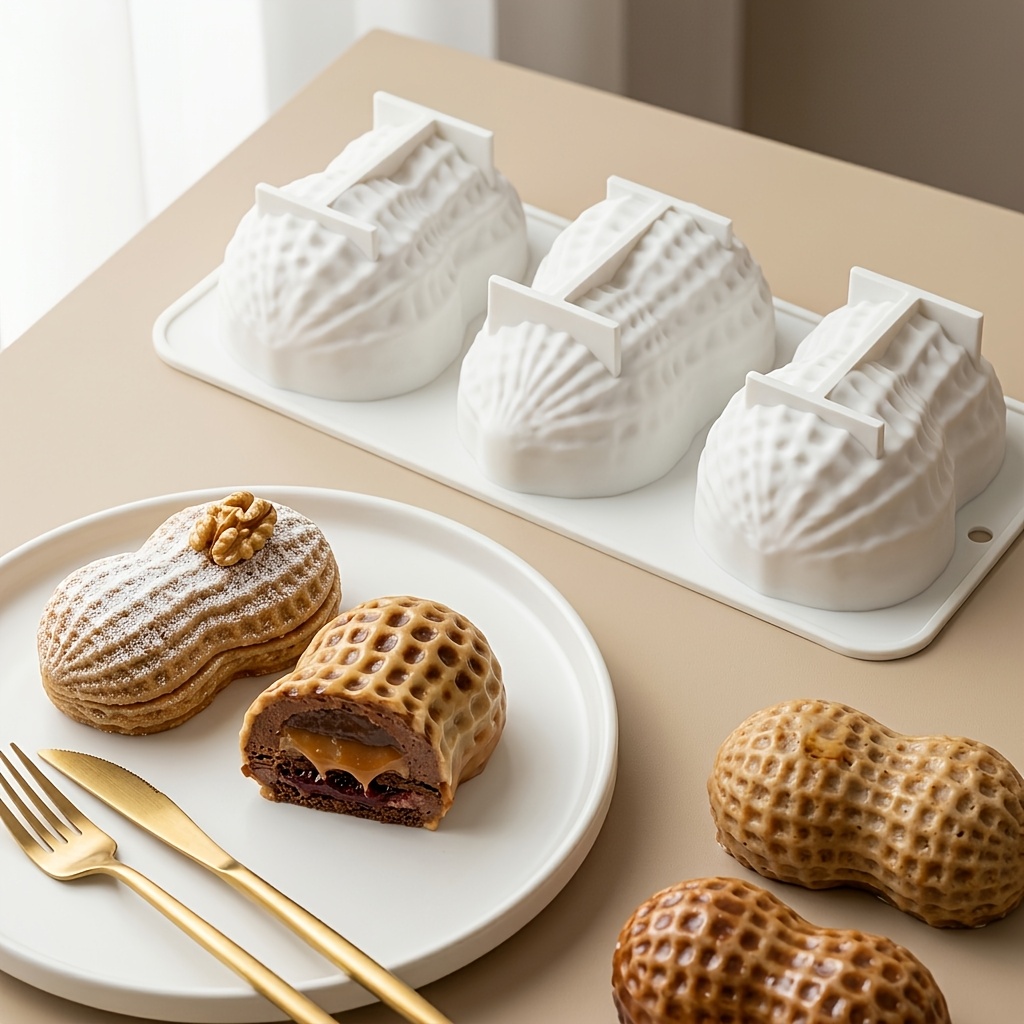 Image of 1pc 3- Peanut Silicone Cake Mold, Suitable For Chocolate Mousse, Jelly, Pudding, Pastries, Desserts, Baking Decoration Tools