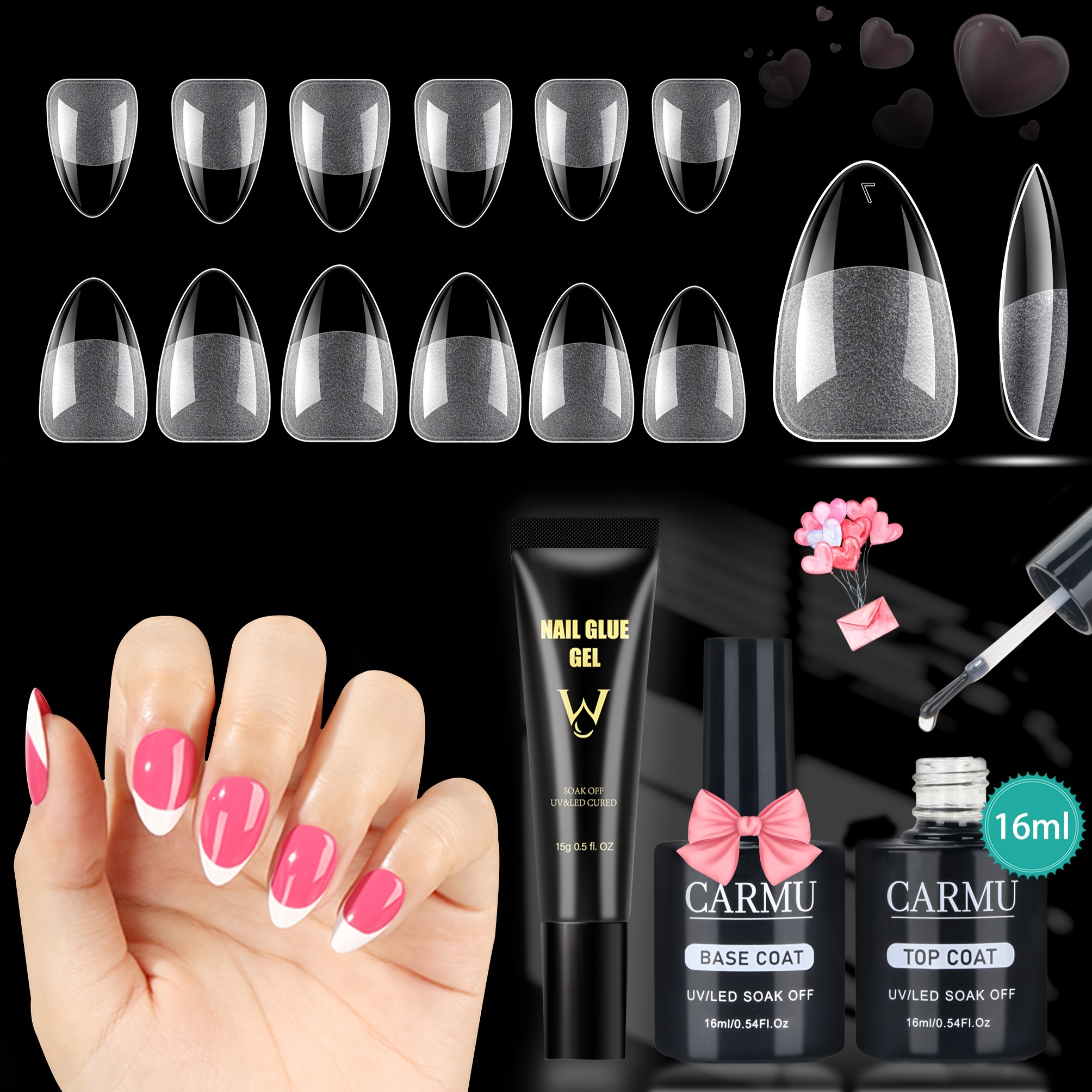 

Gel Kit Set 240pcs Half + 15g Gel Glue + 2 Pcs 16ml No Gel And False Kit Diy Art For Women