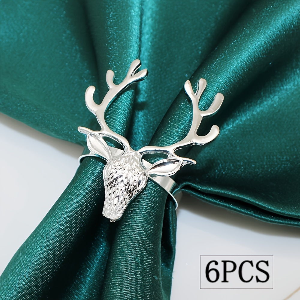 Vintage And Luxurious Iron Napkin Rings With Deer Head Shape For Christmas Party And Festive Celebration Set Of 6pcs