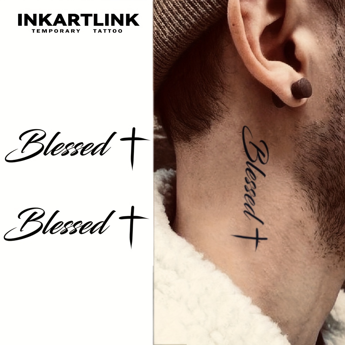 inkartlink minimalist letter cross temporary tattoo sticker neutral trendy tattoo waterproof and long lasting english words b cross decorative pattern suitable for neck arm collarbone creative tattoo sticker