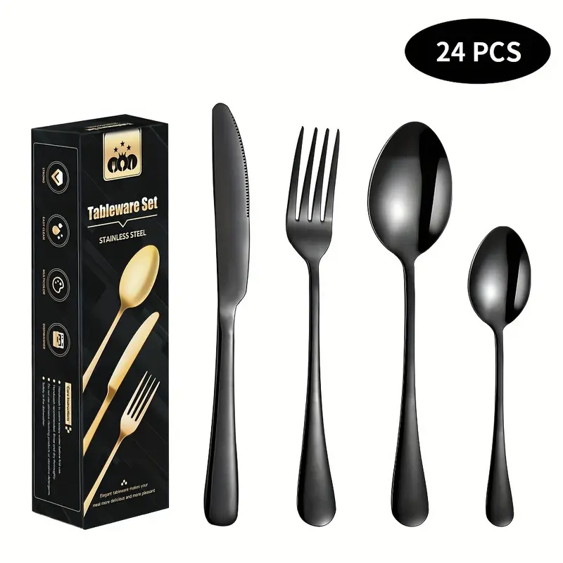black 24pcs set stainless steel cutlery set with knife spoon and fork weddings valentines day and new year gifts Product details 5