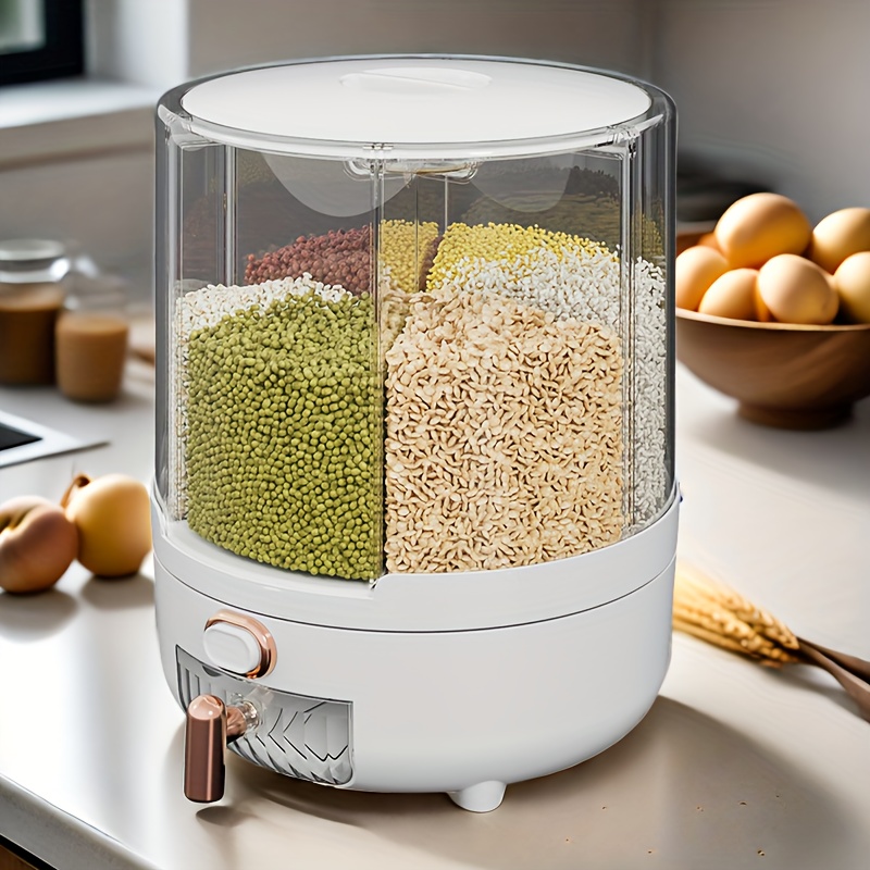 

Grain Dispenser, Rice Storage Box, Rice Dispenser. 360° Rotatable Kitchen Dry Food Storage Box With 6 Compartments For Easy