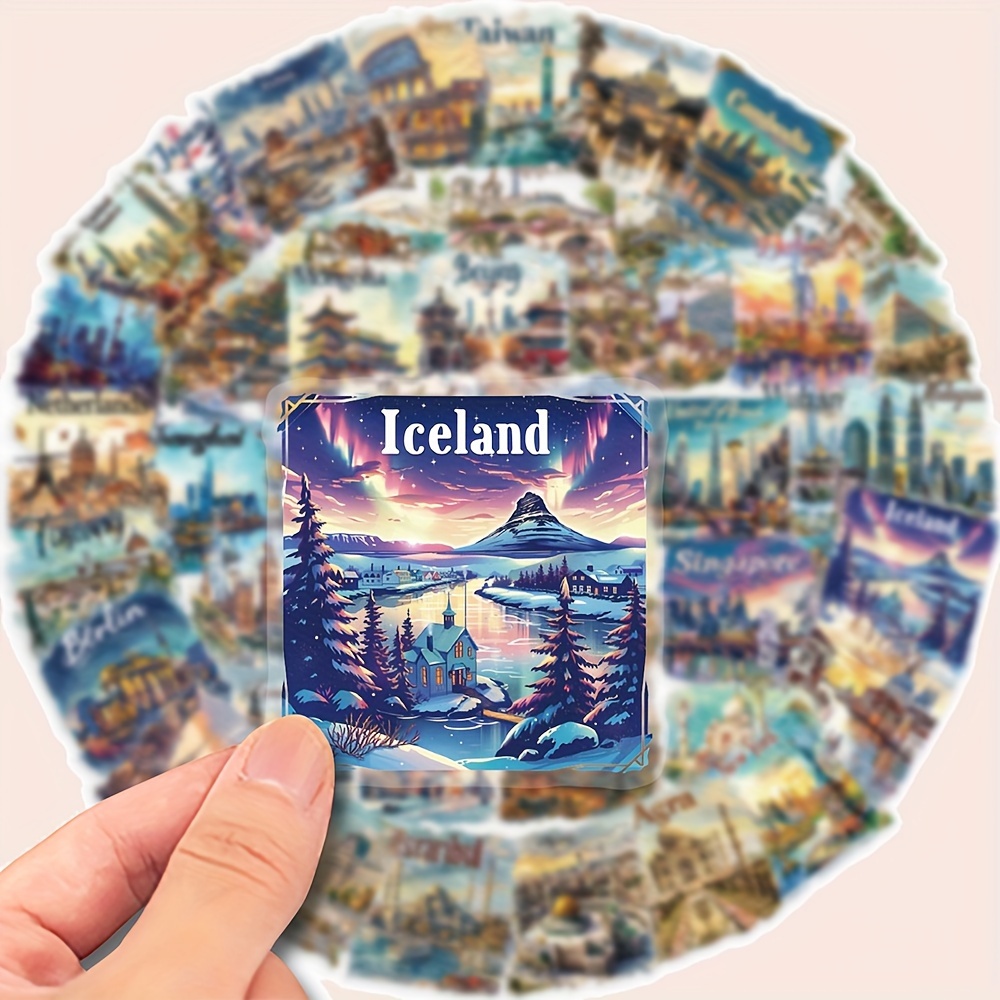 

50pcs Autocollants Vinyle Étanches Paysage d'Islande - Décalcomanies Graffiti Transparentes pour Ordinateurs Portables, Téléphones, Cahiers, Bouteilles d'Eau, Casques, Guitares & Valises