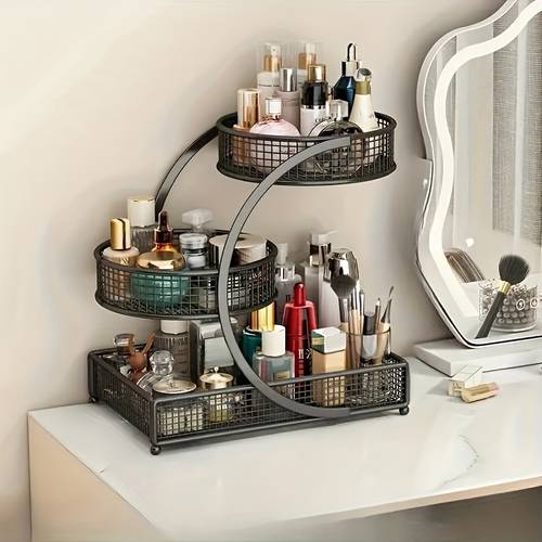 3 tier rotating makeup shelf portable no assembly dressing table bathroom countertop storage rack with rotating shelves suitable for cosmetics skincare nail polish lipstick perfume space saving rotator for