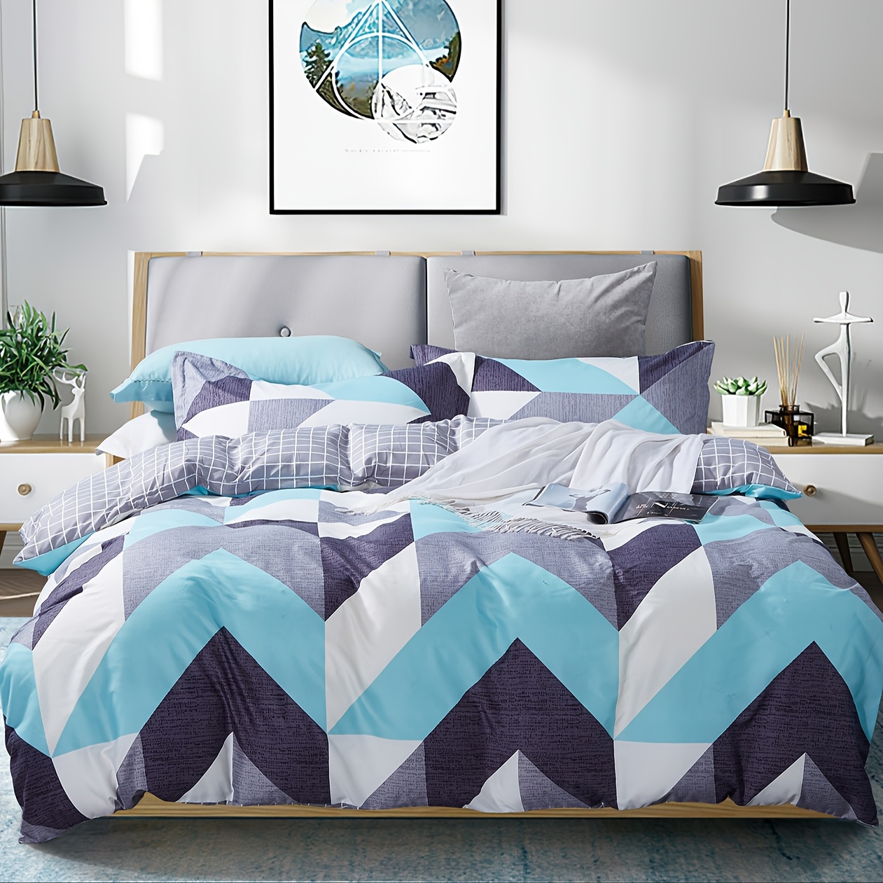 TEMU Geometric Duvet//quilt Cover Set - Au Size - Queen/king/super King Size 3pcs (1 Quilt Cover + 2 Pillowcases)
