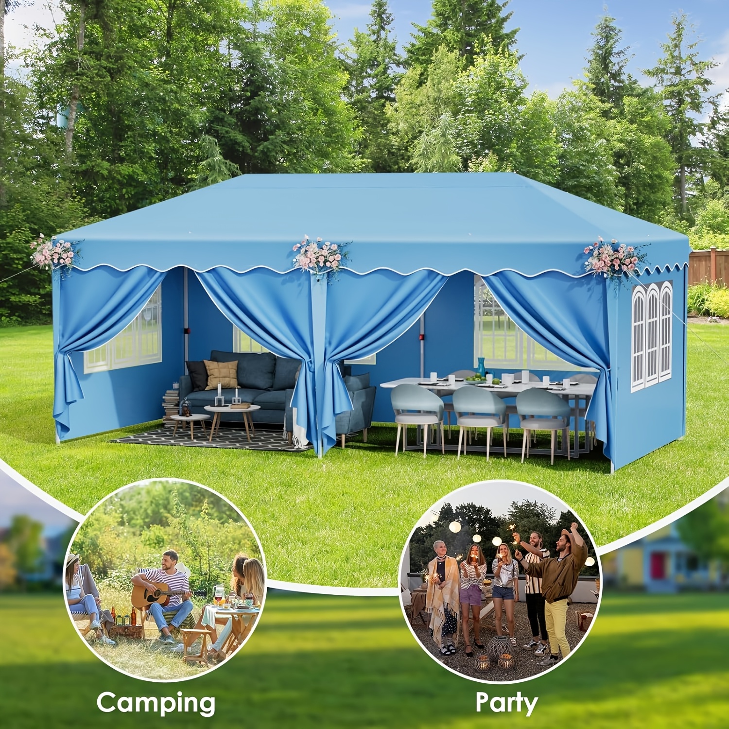 

Tente Gazebo Pop-Up Étanche 3x6m avec 6 Panneaux Latéraux - Hauteur Réglable, Cadre en Acier , Protection Solaire UPF 50+, Portable pour Jardin, Plage, Camping et Fêtes en , pour Noël