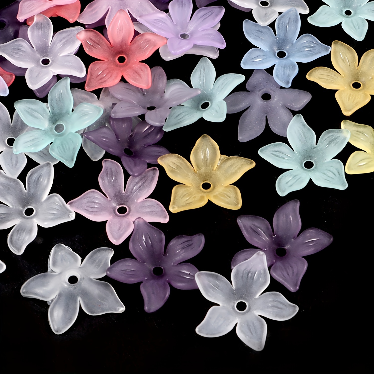 

50pcs Acrylic Matte Finish Five-petal Flower Beads, Plastic Craft Flower Charms For Diy Jewelry Making Accessories - Multicolor Pack