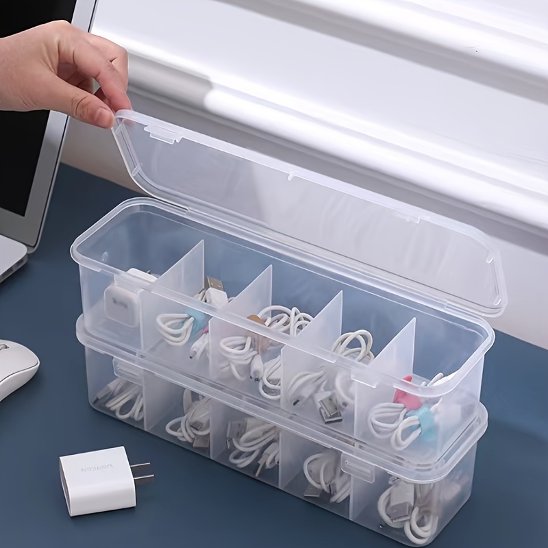 

Transparent Multifunctional Plastic Storage Box: Jewelry Finishing, Cable Management, Small Items Storage, 5-grid Hair Ring Headdress Organizer