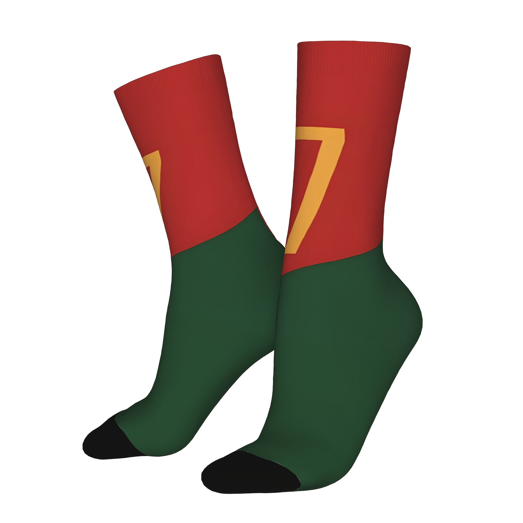 TEMU Vintage Red And Green Contrast Color Printed Mid-calf Socks, Fun Print Streetwear Mid-calf Socks, Daily Wear Accessory, Comfortable And