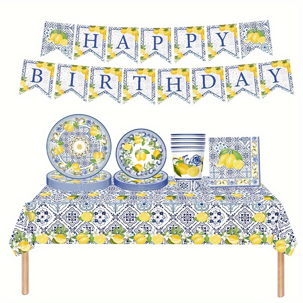 

Summer Lemon-themed Party Supplies Set - Disposable Plastic & Paper Tableware For Events And Celebrations Birthday Party Supplies Lemon Party Decorations