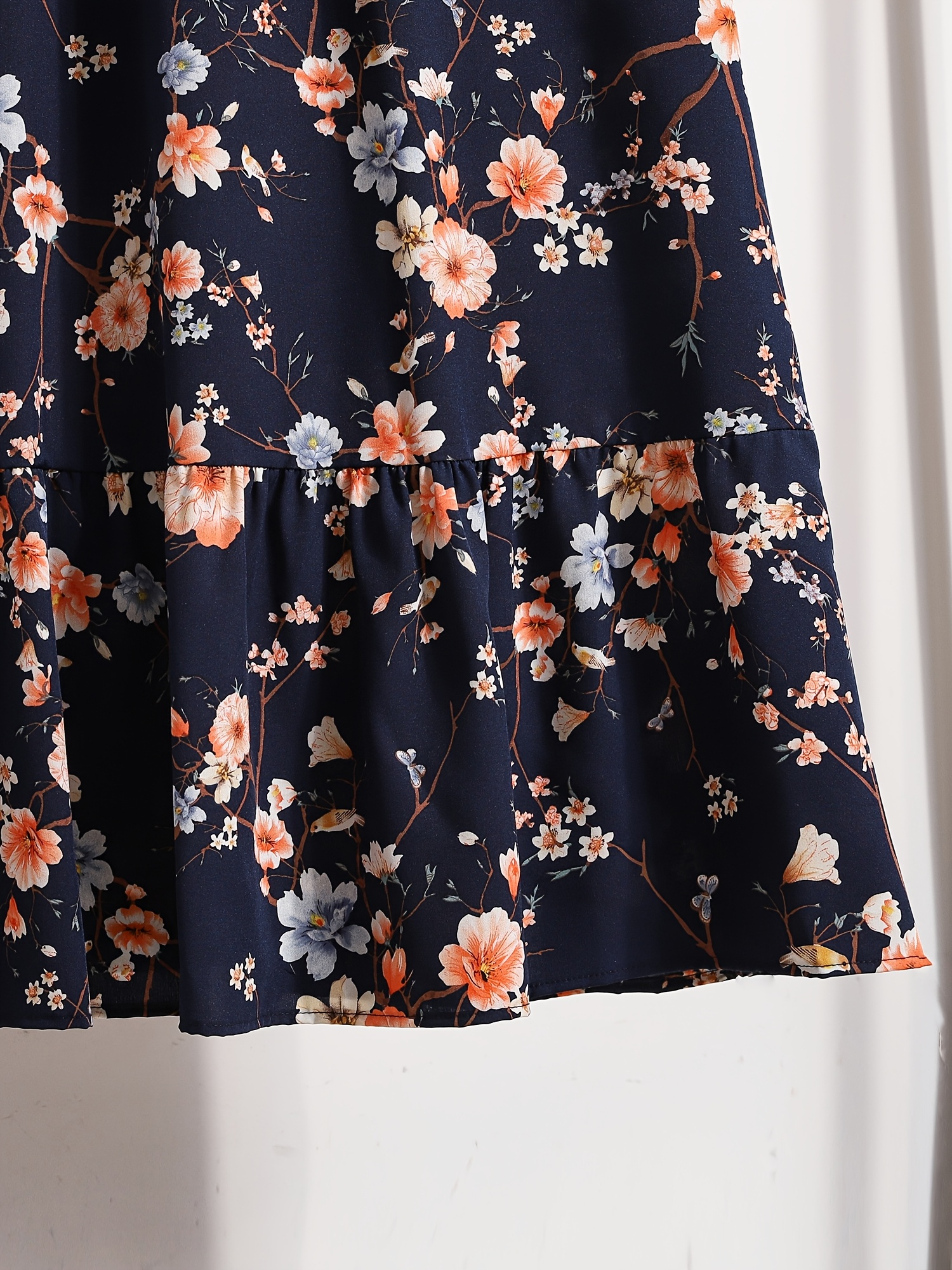 open lace back dress CurveWow Frill Hem Midi Dress Navy Orange Floral – Curvewow