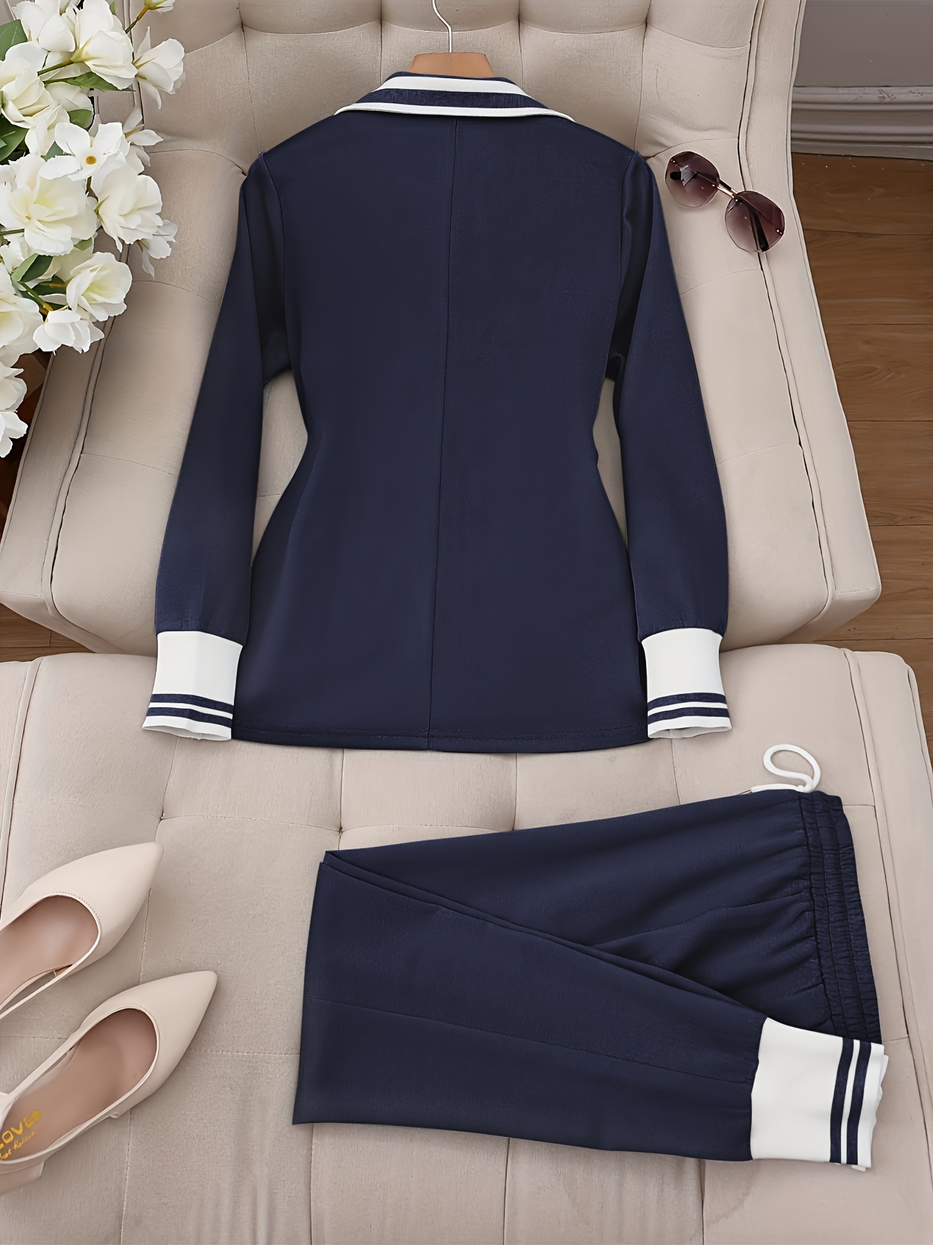 Targeted Development 2024 Fashionable and Elegant Solid Color Casual Street Striped Suit and Pants Set