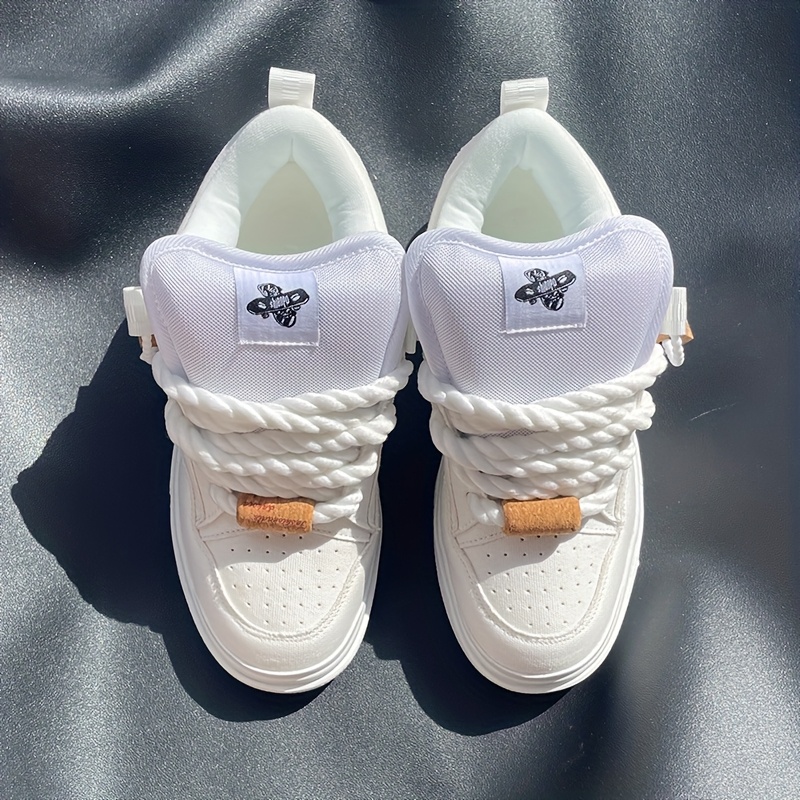 TEMU Zapatos de lona versátiles, mocasines casuales gruesos tipo pan, zapatillas blancas fáciles, zapatos blancos unisex de talla grande,