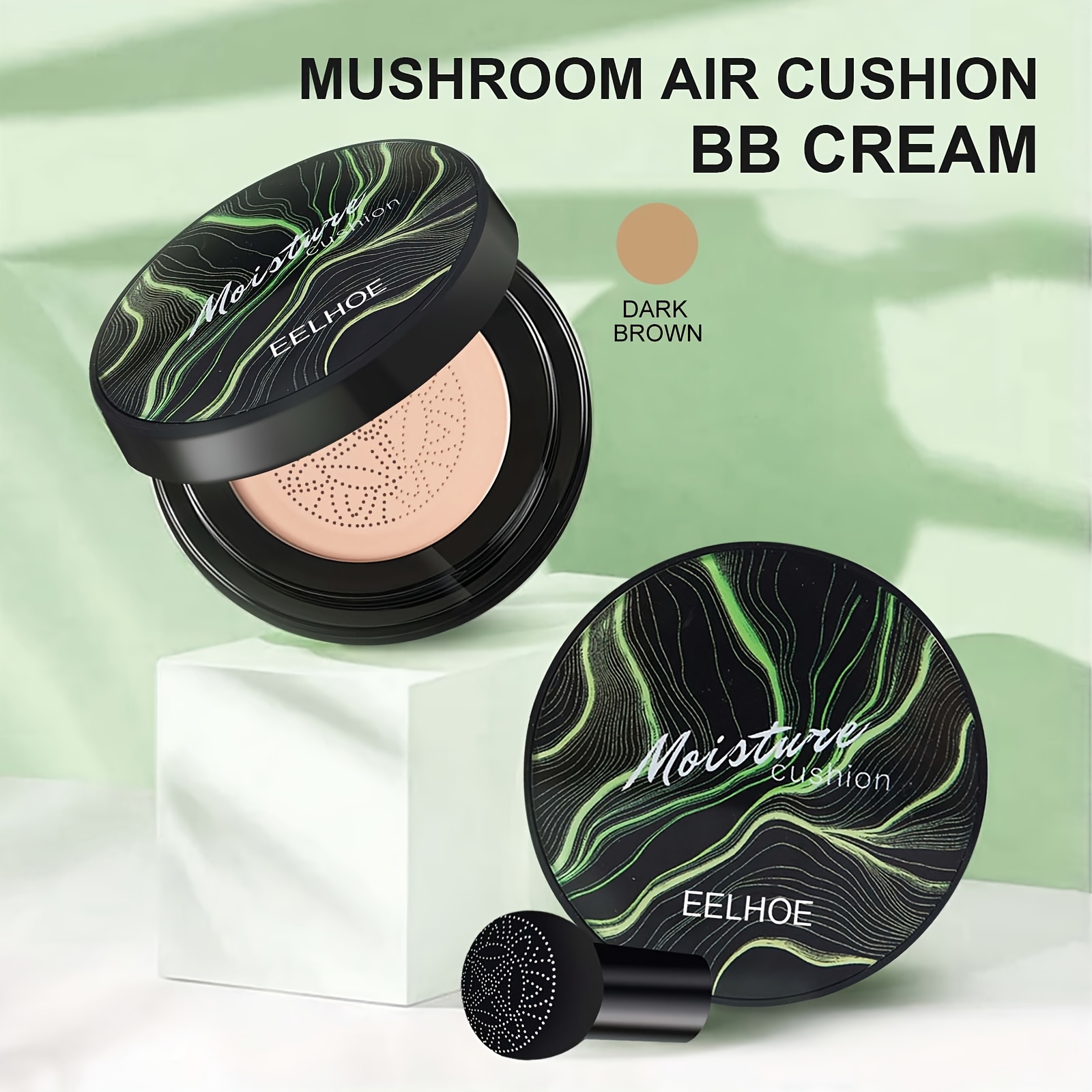 Mushroom Air Cushion BB Cream - Long-Lasting Waterproof Moisturizing Foundation with Medium Coverage, Natural Finish, 1.7+ fl oz, All Light Beige Types, Creamy Texture