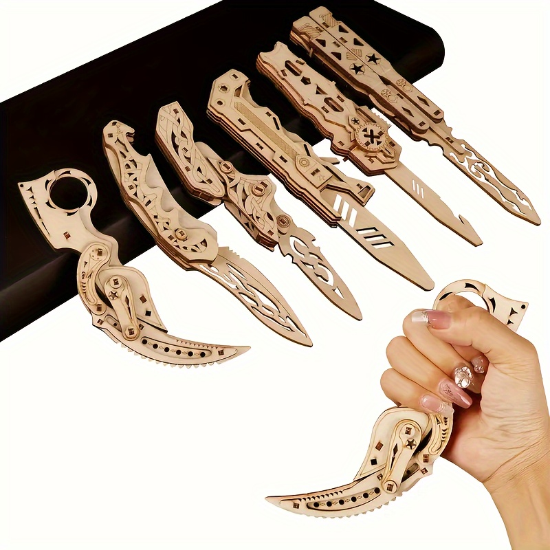 

6pcs 3d Wooden Jigsaw Diy Construction Toy - Wooden Knife Mechanical Model - , Suitable For Adult Gifts