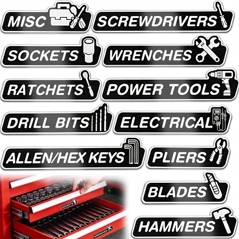 Temu – TEMU High-quality Set Of 12 Magnetic Labels For Toolbox Drawers – Durable And Reusable Sorting Stickers With Print, Compatible With Toolboxes |