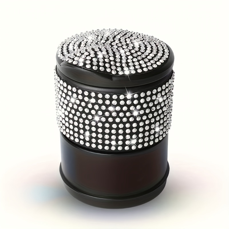 1pc Sparkling Crystal Lid - Portable Anti-odor Trash Can And Coin Organizer, Durable Plastic Round Design, Suitable For Car, Truck, Office, And Home