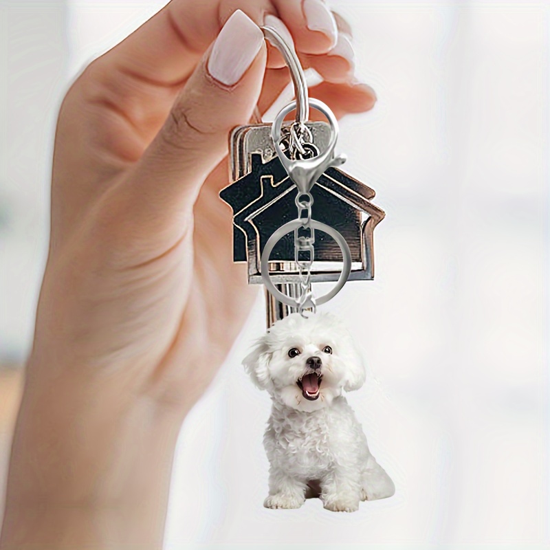 

Acrylic Bichon Frise Keychain - 2d Cute Dog Keyring, Pet Lover , Lobster Clasp, Animal Theme Key Chain, Christmas Tree Decoration Accessory, Single Piece