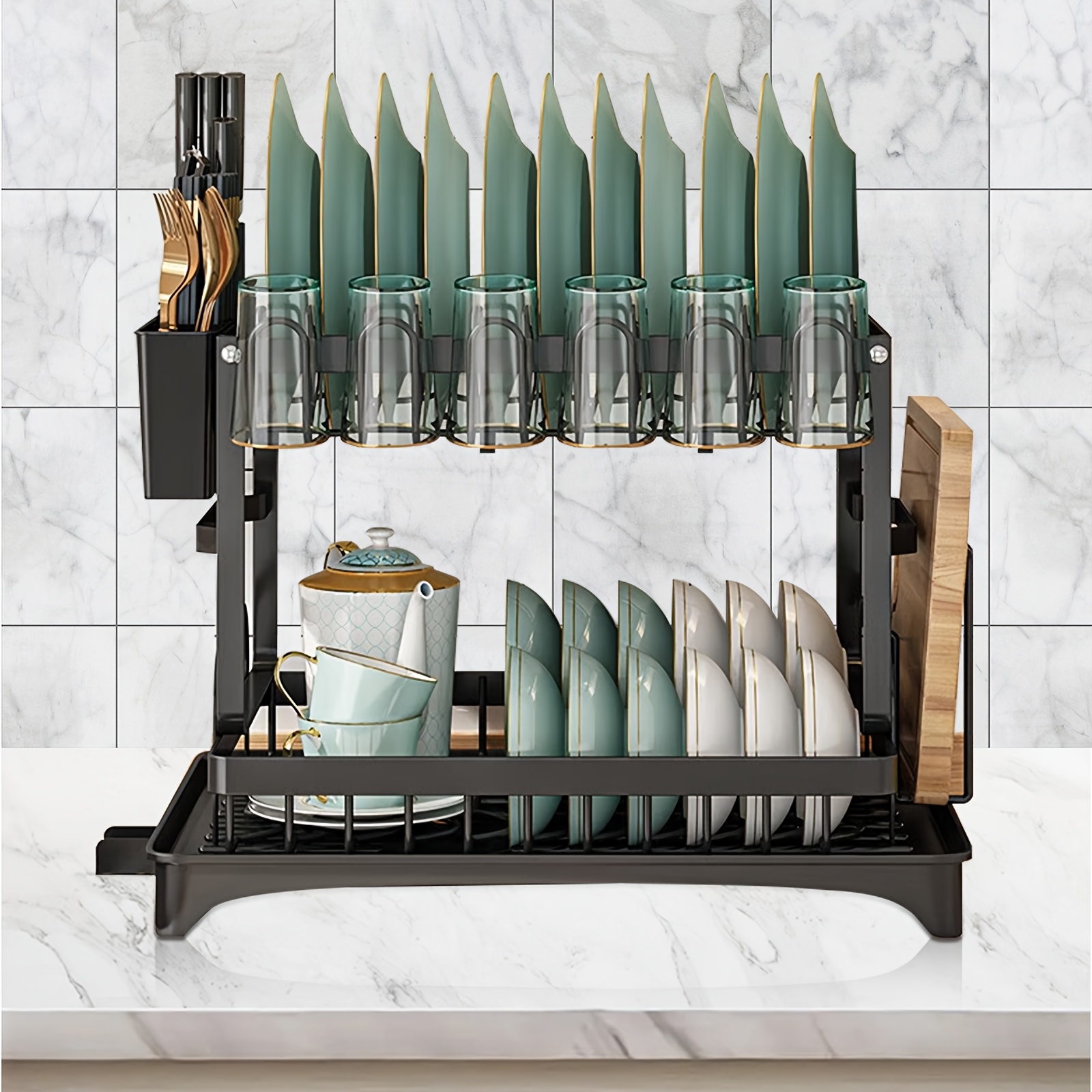   stainless steel dish drying rack dish drying rack for kitchen counter wine glass holder utensil holder dish racks for kitchen counter dish drainer black Product details 4
