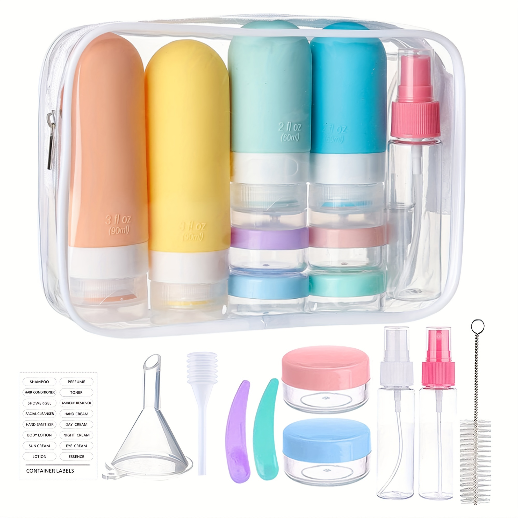 

Silicone Travel Toiletries Bottles, 17-piece Travel Pack, Leak-proof Travel Essentials, Bpa-free Refillable Bottles For Cosmetics Shampoo Soap Conditioner Lotion Liquid