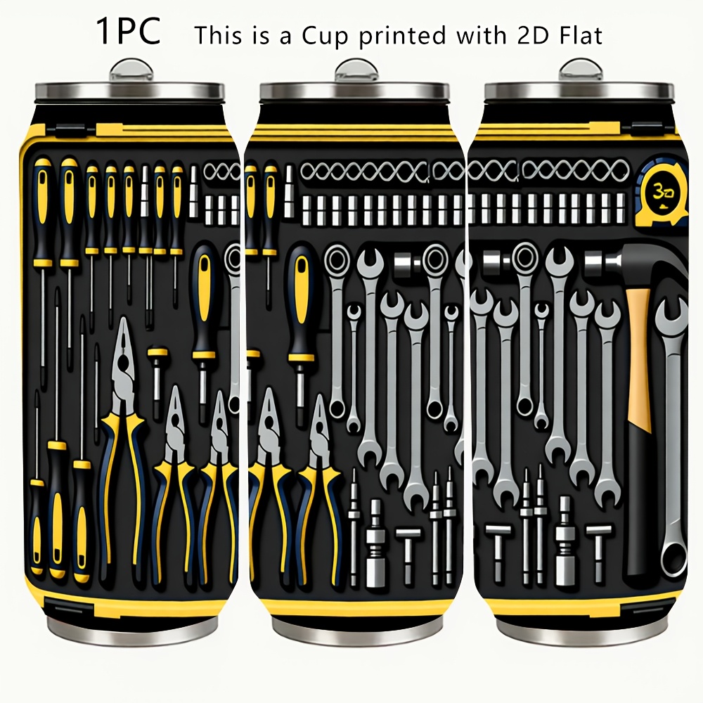 TEMU 1pc 17oz Stainless Steel Insulated Tumbler With 2d Tool Plane Printed Pattern, Vacuum Insulated For Cold And Hot Drinks, Suitable For Home,