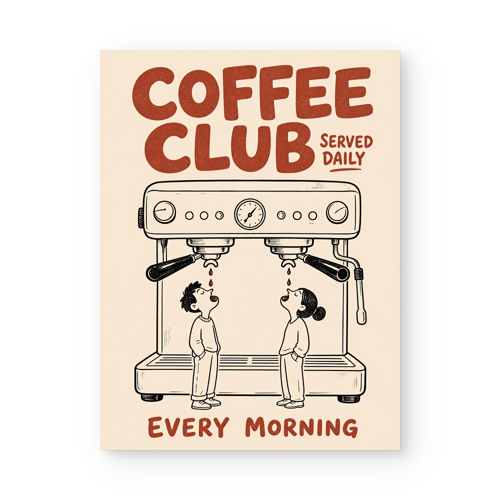 TEMU Poster 2D Piatto "Coffee Morning" - Disegno a Linea Retr簷 di Macchina per Caff癡 Espresso per Bar del Caff癡, Decorazione da Parete per Cucina,
