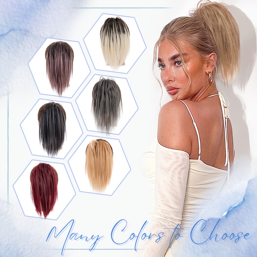 elegant claw in ponytail extension for women tousled updo style in   blonde highlights heat resistant synthetic hair   daily wear parties gifts ponytail hair extensions details 3