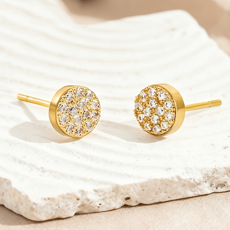 Women's Elegant Minimalist Round Stud Earrings, Golden-Tone Plated