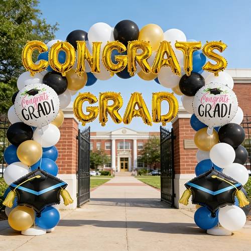16pcs graduation foil balloon set featuring golden congrats and grad letter balloons as well as of graduation caps and round balloons graduation ceremonies birthday parties and other graduation celebrations