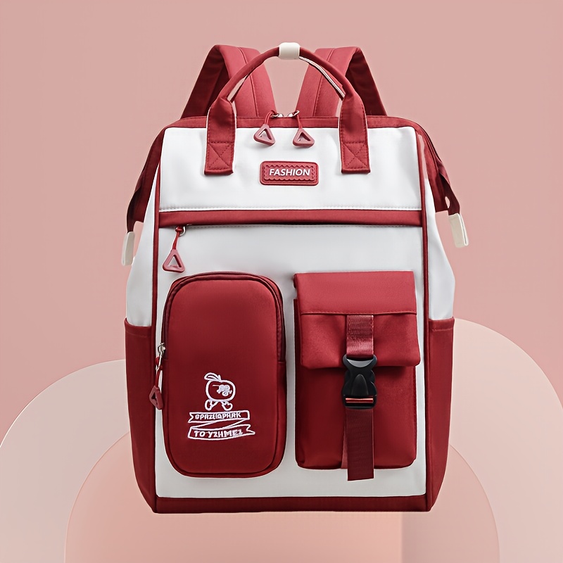 Cute Red Nylon ' Backpack - Large Capacity College Student Backpack, With Adjustable Shoulder Straps, Lightweight Travel Laptop Backpack, Casual Backpack | Front Pocket | Lightweight Bag