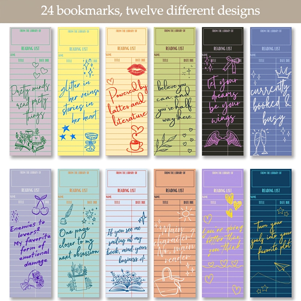 Temu – TEMU 24pcs Library Card Reading Trackers – Colorful Book Lover Quote Page Tags For Book Lovers, Gift And Book Club Fans