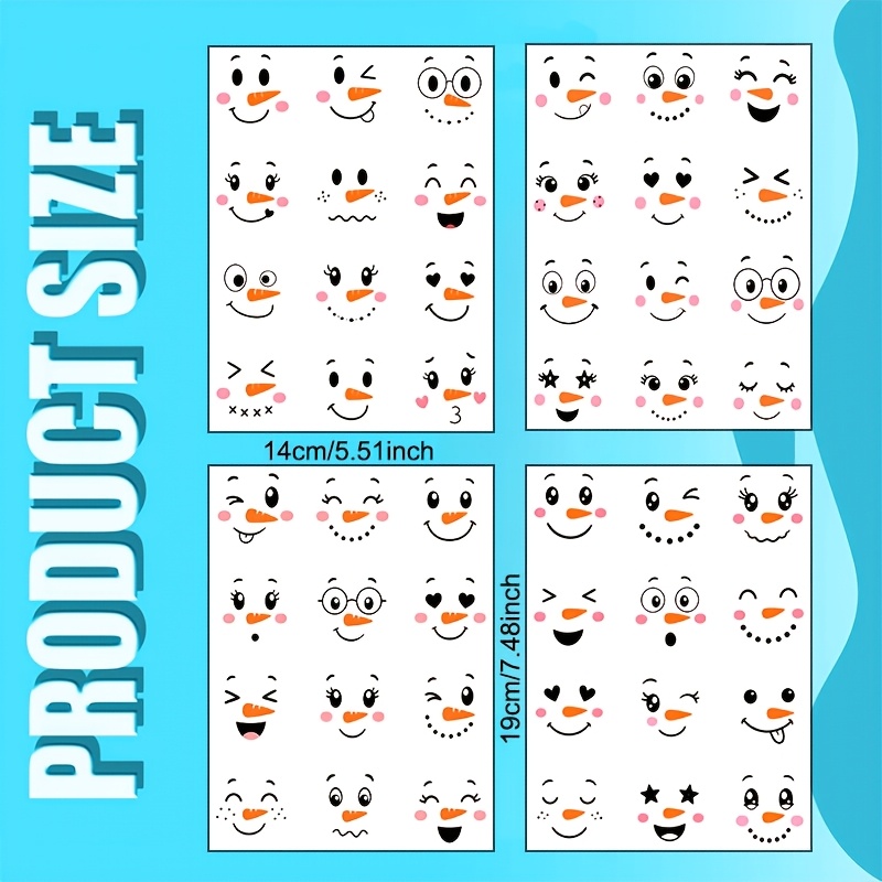 TEMU 4 Sheets/set, Easy Cartoon Snowman Transfer Paper, Soft And Cute Blush Carrot Nose Hand-drawn Transfer, Multi-style Blinking Smiling Winter Cute
