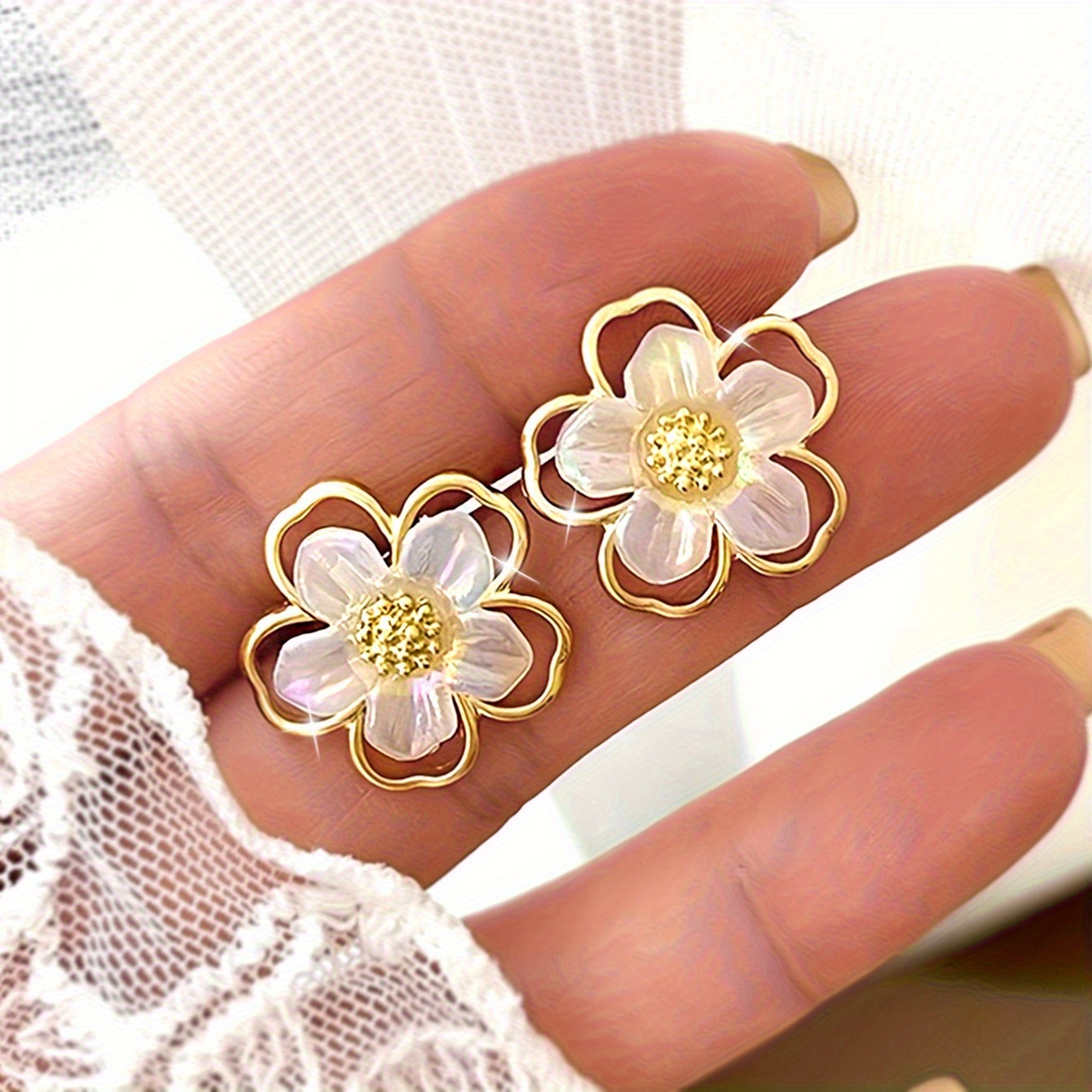 5 Pairs Rose Flower Geometric Drip Glaze Earrings Set