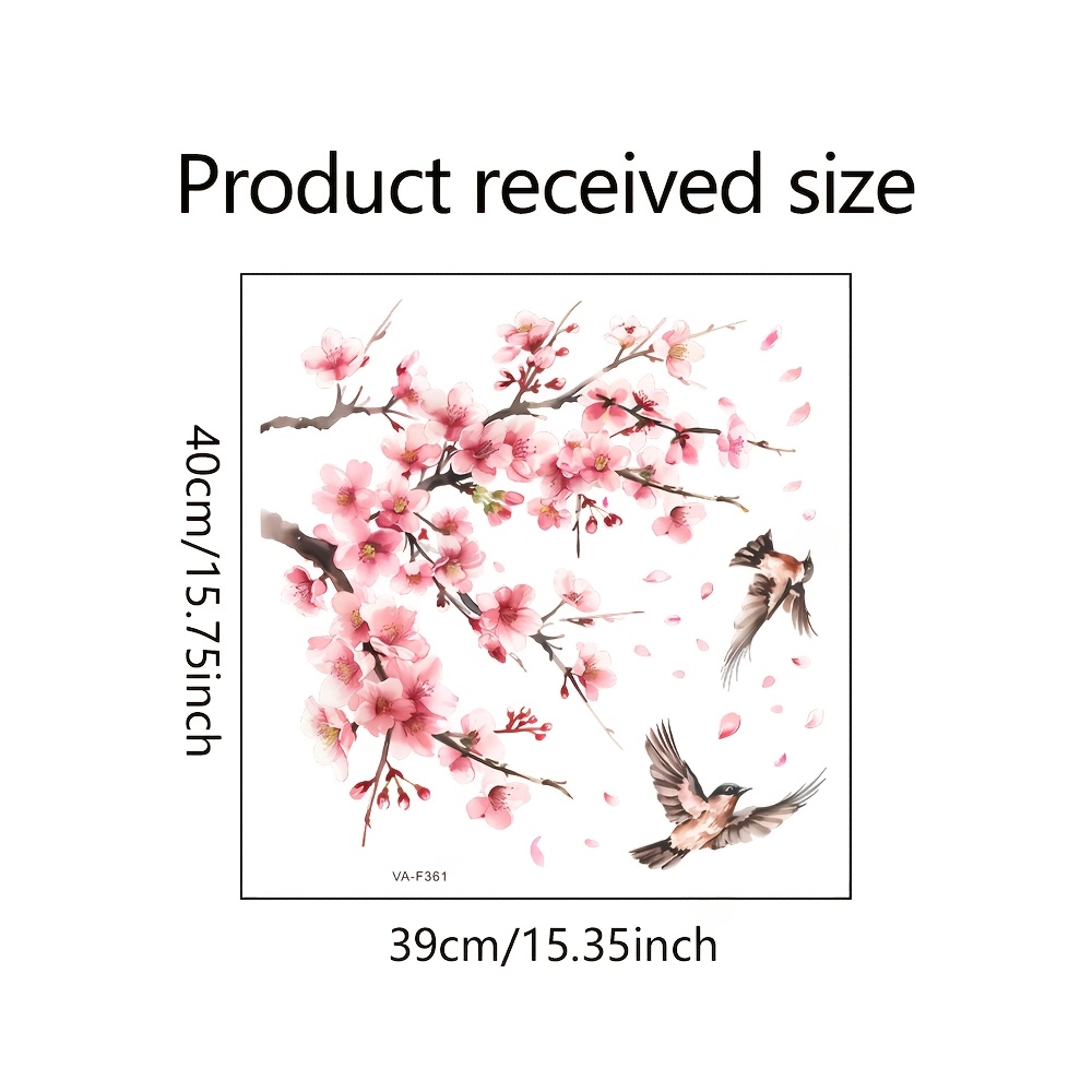 Peach & Birds Removable Waterproof Pvc Sticker, 15.35" X 15.75", Perfect For Wall & Glass Window Decor