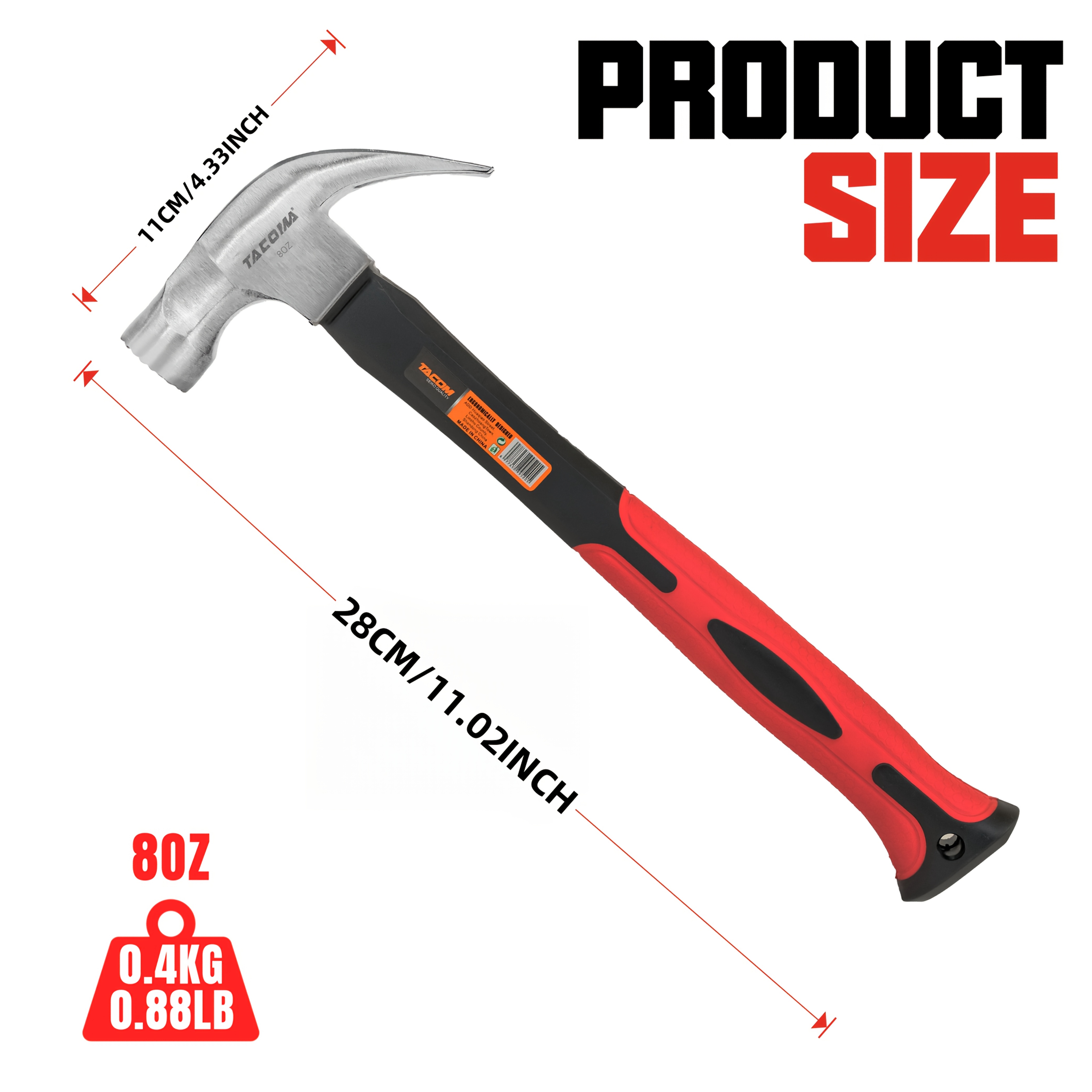 Image of 8oz/ 16oz Claw / 8 + 16oz Claw Hammer Set, With Hammer Heads Featuring A Magnetic Tip And Tpr Non-slip Handles, Suitable For Home Improvement, Repairs, And Quickly Driving In Or Pulling Out Nails.