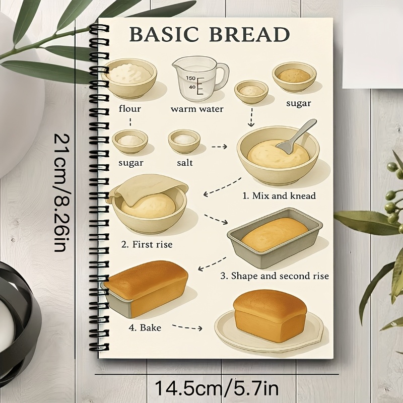 TEMU A 2d Flat-lined Notebook With A Bread-themed Cover, Featuring A Spiral Binding. This Notebook Is Ideal For Recording Homemade Food Preparation