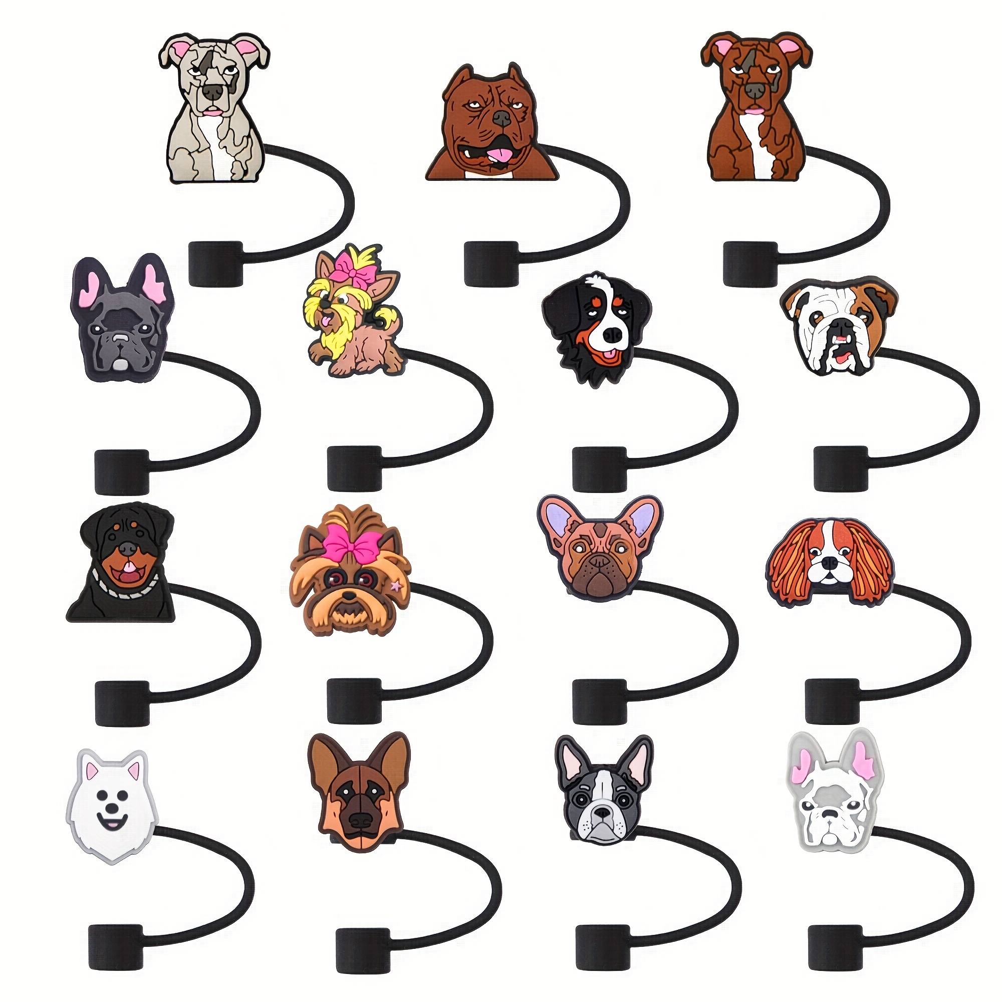 TEMU 15pcs Adorable Bulldog Straw Toppers & Straw Covers Cartoon Animals Dog Straw Caps(no Drinking Straw)party Favor