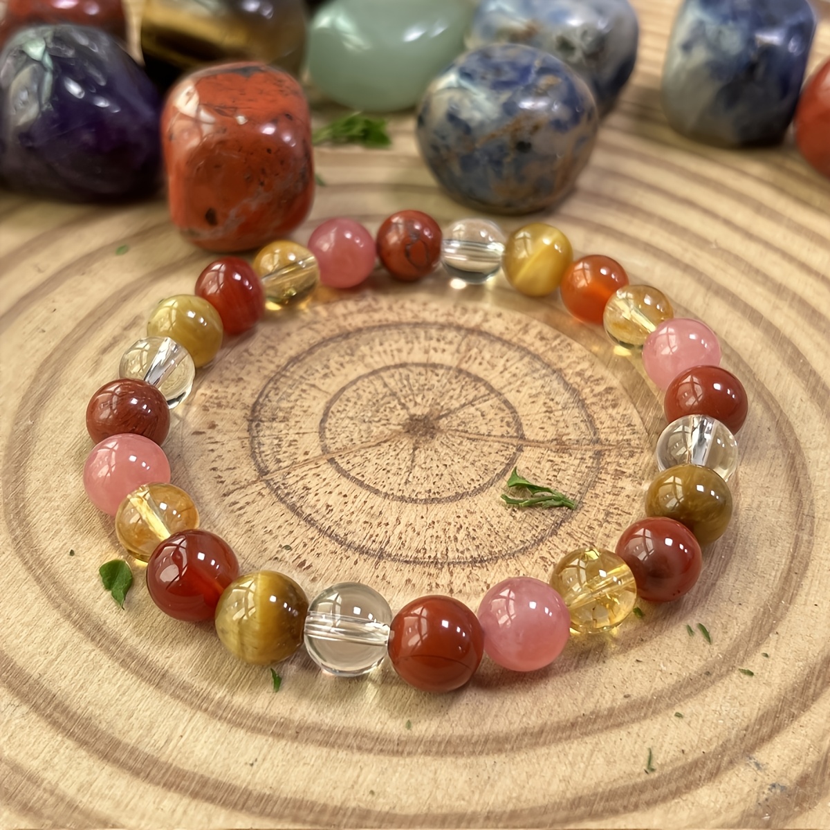 Image of Ladies' Natural Stone Chakra Bracelet Featuring 8mm , Eye, And Yellow Crystal, Along With Jewelry. Designed For Grounding, Spiritual Protection, And Aura Shielding - Embodying A Bohemian Elegant Style