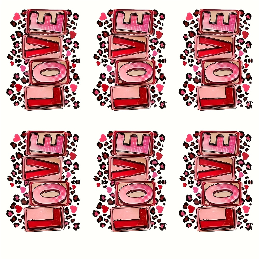 

Valentine's Day 6pcs Love Heart Iron-on Heat Transfer Decals - Washable Diy Fashion Appliques For T-shirts, Bags & Accessories