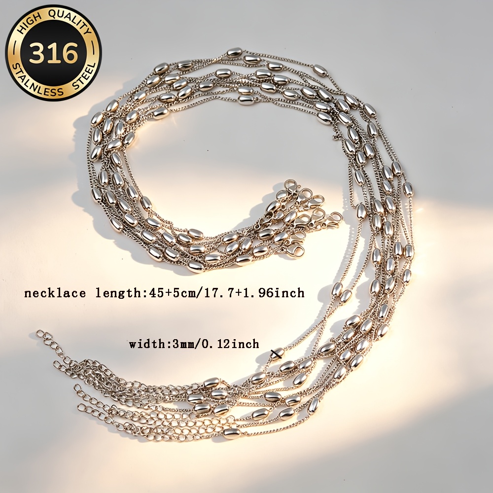 7pcs Stainless Steel Classic Seed Bead Chain Necklace Set