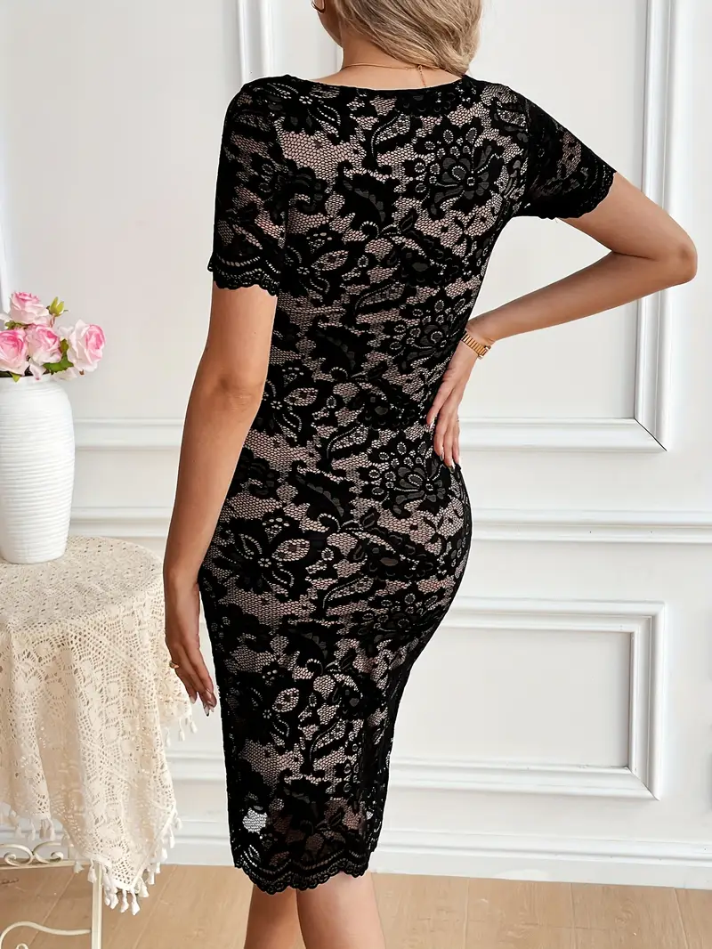 elegant dark blue lace midi dress women short sleeve round - Temu Australia elegant dark blue lace midi dress women short sleeve round - Temu Australia