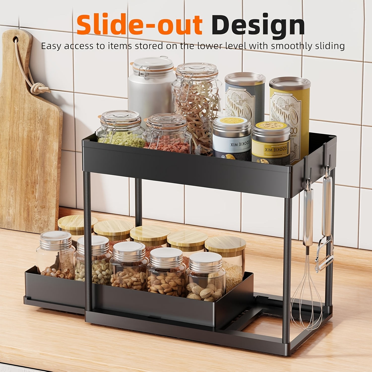 TEMU 1 Pack Under Sink Organizer, Bathroom Cabinet Organizer, 2 Tier Sliding Cabinet Basket Organizer Drawer, Bath Collection Baskets