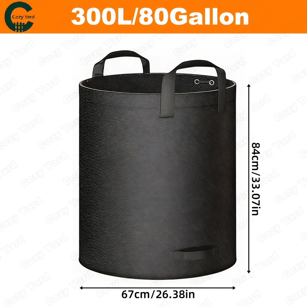 TEMU 1 pieza Bolsas de basura para jardín (negras), gran capacidad (300L/120L//60L), bolsas de tela industrial para residuos de jardín para césped,